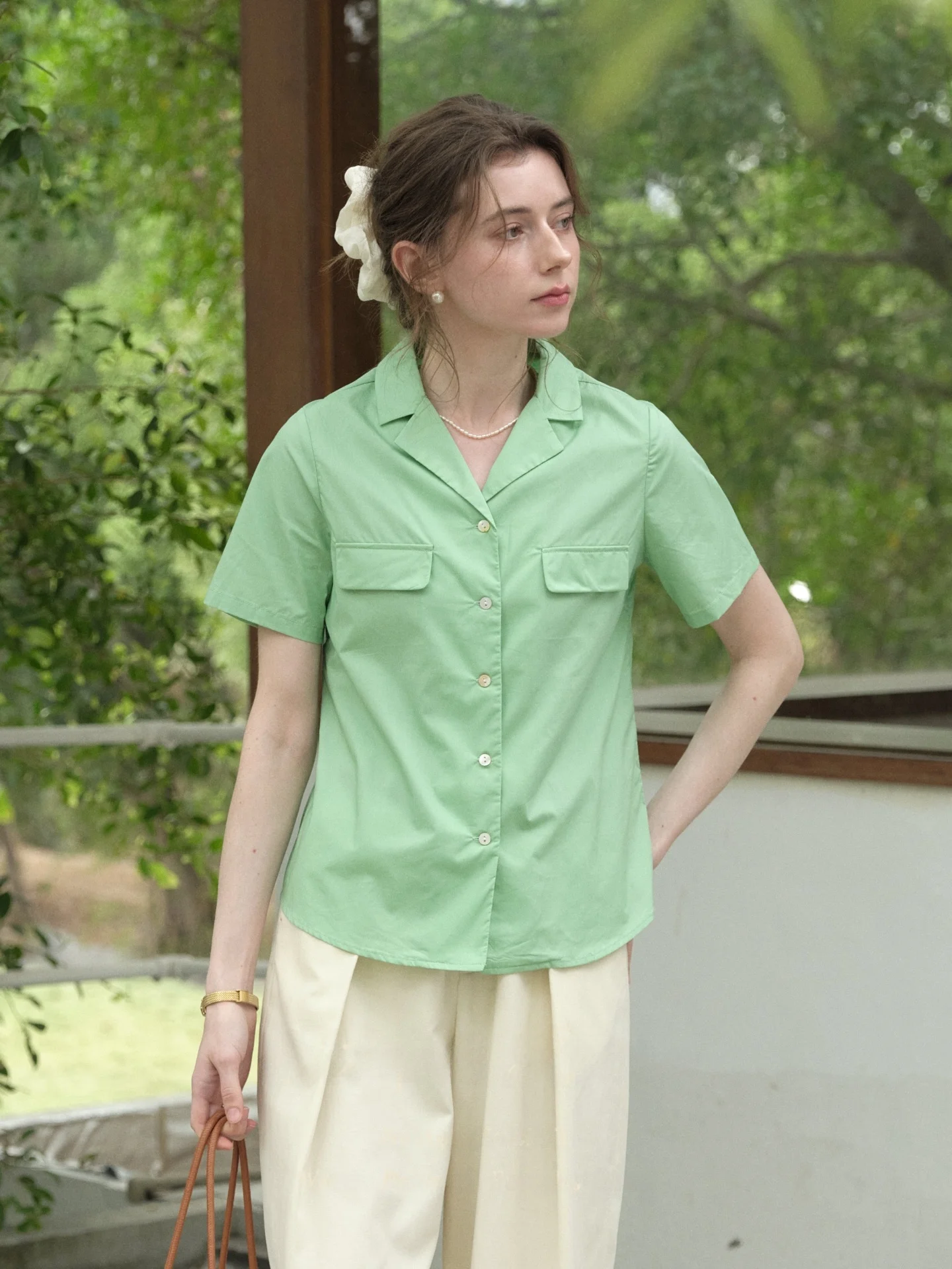 

SimpleRetro Dantini's Poem Vintage Pure Cotton Short Sleeve Casual Shirt Women's Light Spring Casual Top Open Cardigan Style