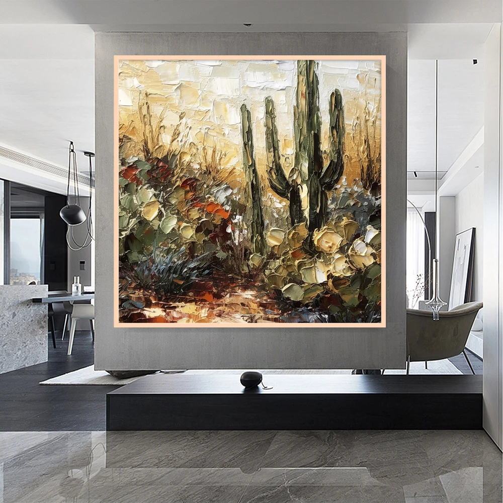 Hand Painted Oil Painting Saguaro Oil Painting Desert Wall Art Cacti Artwork Botanical oil painting living room home decor