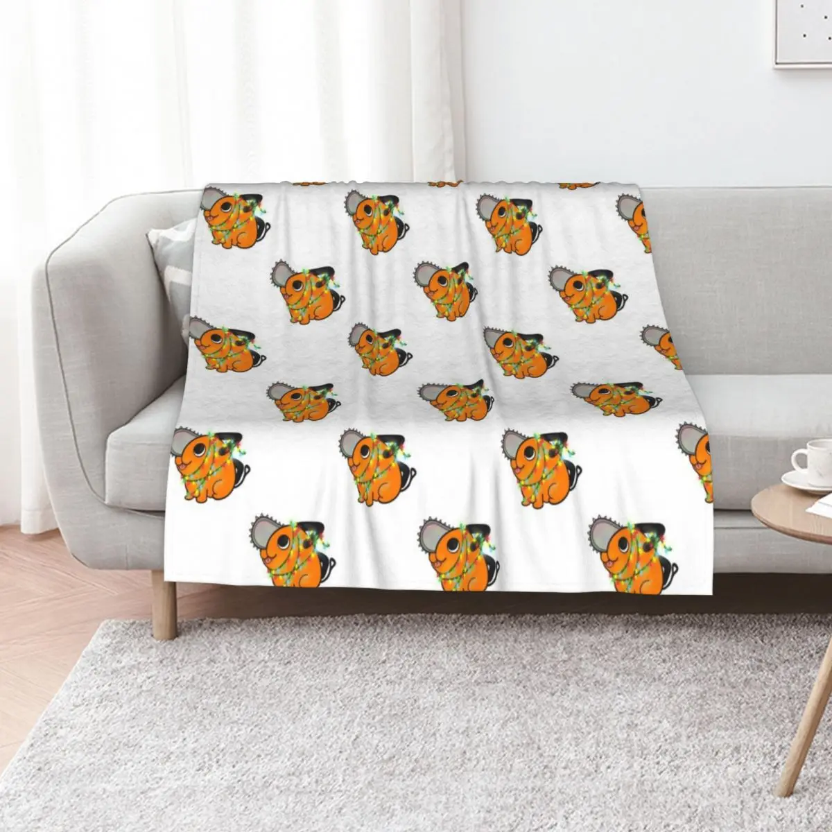 

Cute Pochita with christmaslights Throw Blanket for winter Extra Large Throw Baby halloween Blankets