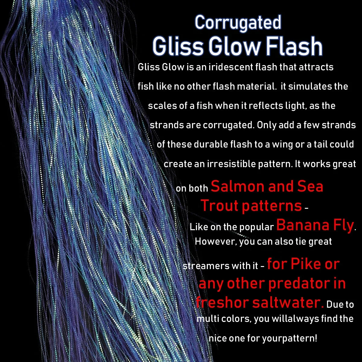 0,2mm Gewellte Gliss Glow Flashbou Stränge Flügelschwanz Fliegenbindematerial Fisch-Seitenstreifen Bucktail Streamer Bass-Angelköder – Detail 2