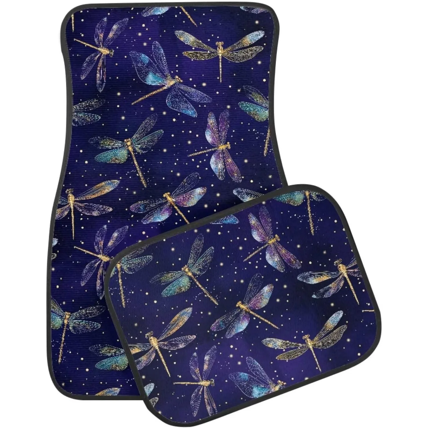 4pcs Dragonfly Pattern Car Floor Mats | Anti-dust, Anti-Slip Polyester Carpets, All-Weather, Fits SUV, Vans, Sedans