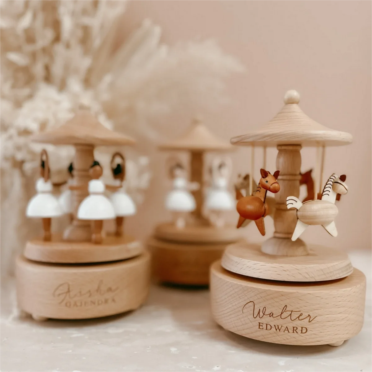 Personalized Wooden Music Box Custom Musical Carousel Baby Shower Gift Birthday Music Box for Kid Wood Horse Musical Carousel