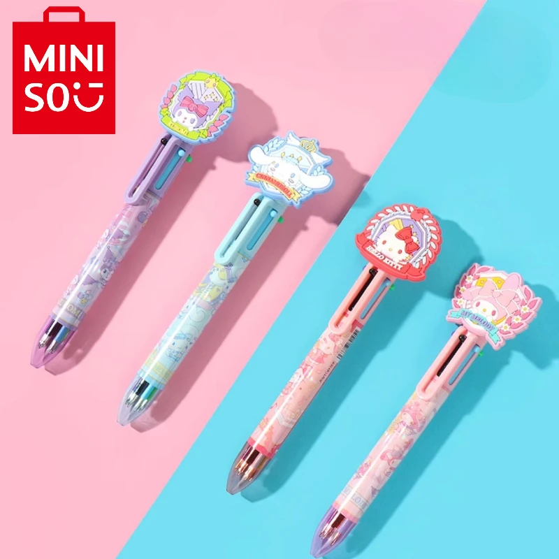 Miniso Cartoon Anime Sanrio JK Academy Series Cute Cinnamoroll 6-color Ballpoint Pen Kuromi Bullet Type Push-button Pen Gifts