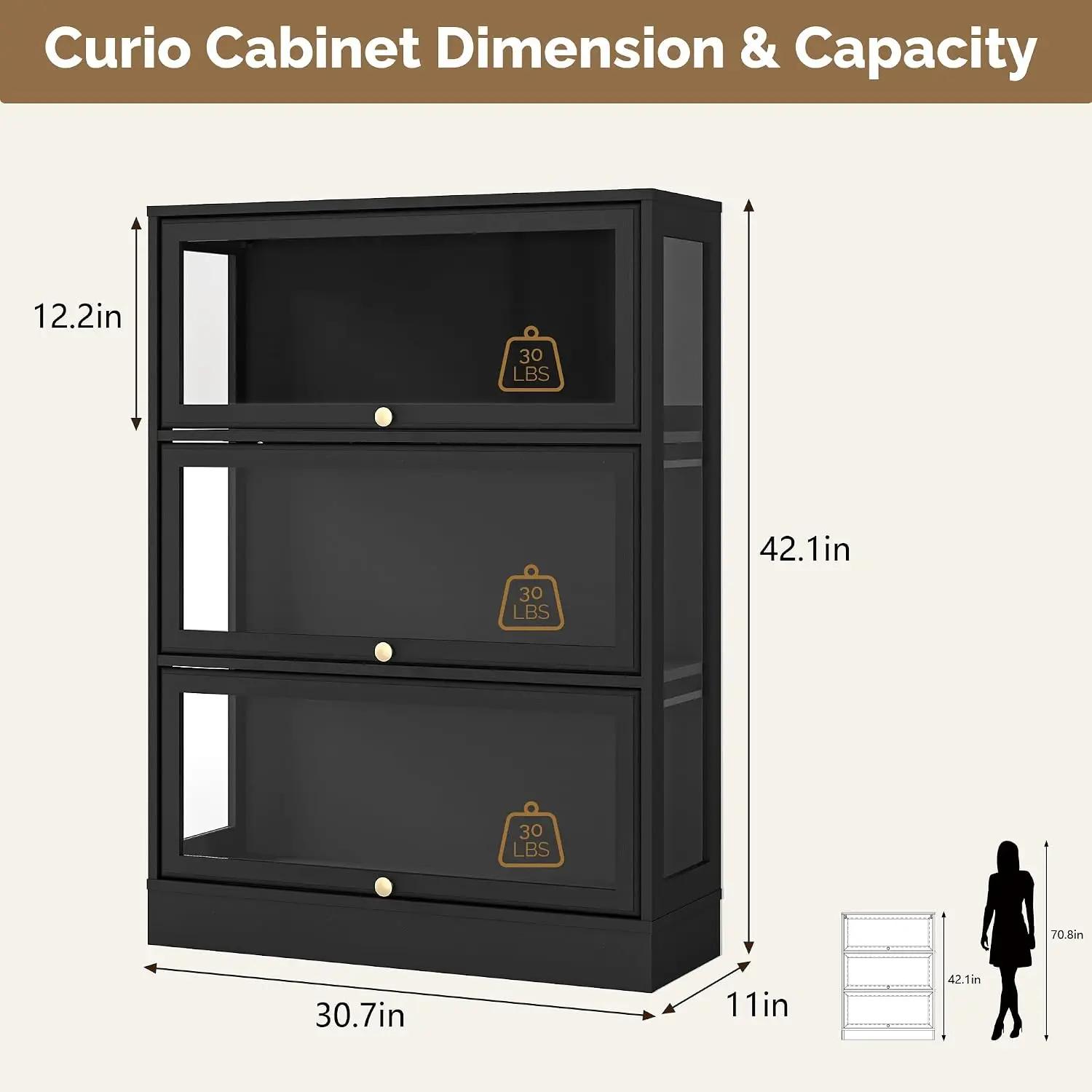 Display Cabinet with Acrylic Glass Doors,3-Tiers Curio Cabinet with LED Lighting for Collectibles, Collectibles Toy Organizers R
