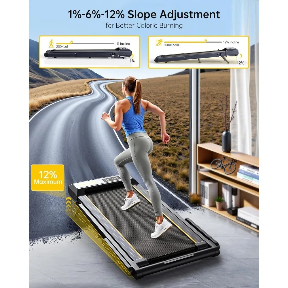 Foldable Walking Pad Treadmill 12% Incline, 4 in 1 with Handle Bar for Home Office, Under Desk Portable with App , Custom