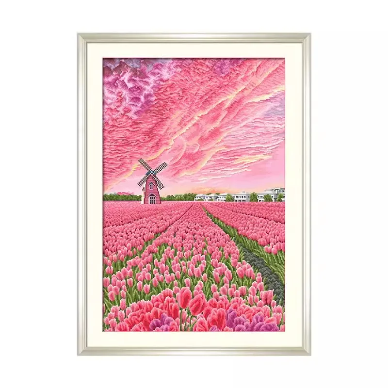 11CT 16CT 46X63cm Beautiful Tulips Pre-Printed Cross Stitch DIY Embroidery Set Handicraft Floss Needle Crafts 46 Colors