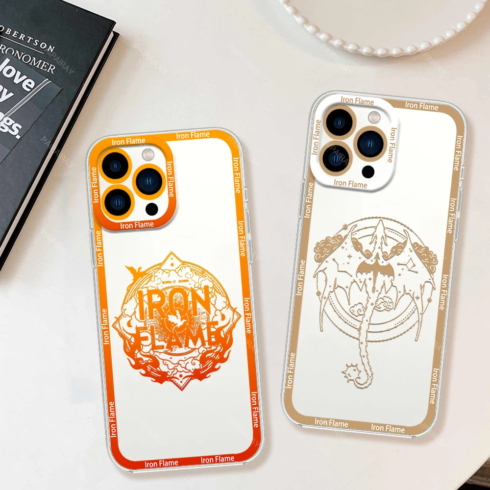 

Books F-Fourth Wing Iron F-Flame Phone Case for iPhone 12 11 13 14 15 16 Max Pro Plus Transparent Bezel Cover