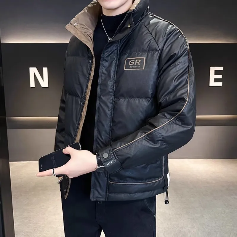 Men Black Brown White Solid Color Stand Collar Long Sleeve Casual Simple Loose Parkas Winter American Style Fashion Male Coats