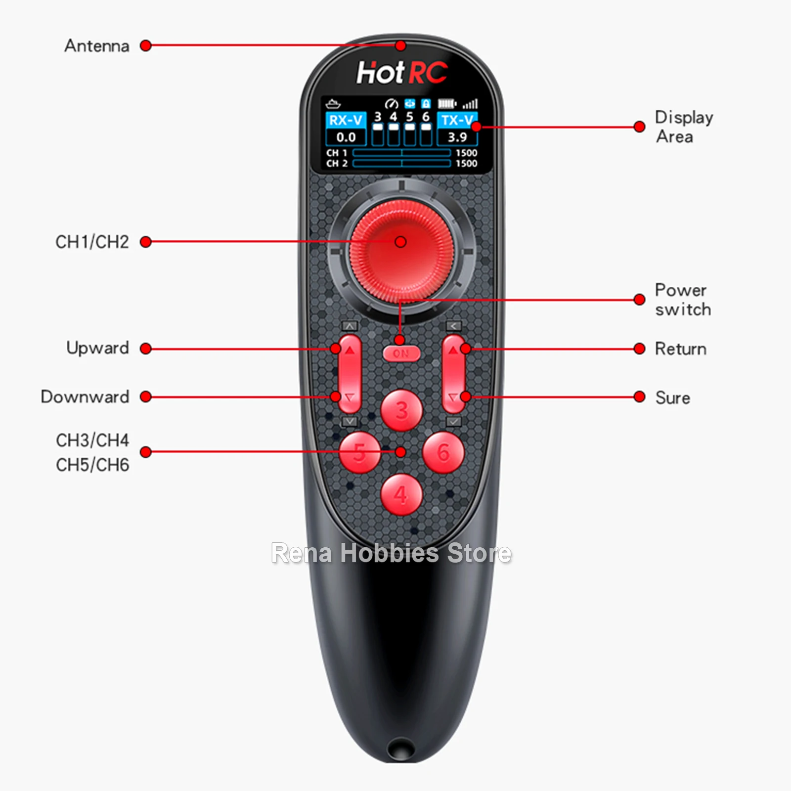 HOTRC DS-650 6CH 2,4 GHz Funksystem Sender mit Farbbildschirm PWM F-06A Empfänger für RC Auto Boot Rasenmäher Grasschneider