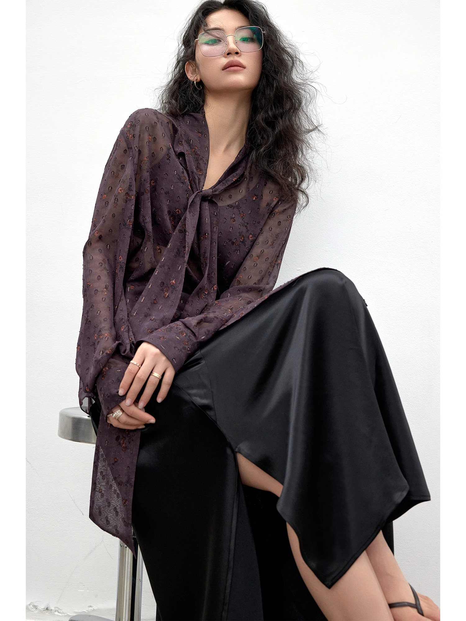 

Женская свободная блузка Owyee Knot с прозрачной вышивкой, защитой от солнца и кондиционирования воздуха, длинными рукавами, V-образным вырезом, из полиэстера.