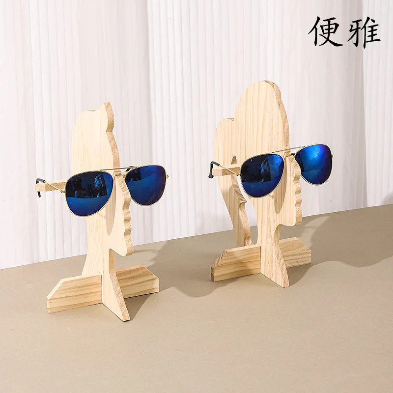 Natural Wood Man Profile Glasses Holder Human Side Face Eyeglasses Stand Sunglasses Display Rack for Home Shop Decor Gift