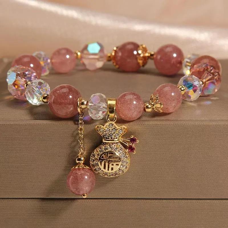 Natural Crystal Strawberry Crystal Bracelet, Irregular Crystal Lucky Bracelet, Women's Fashion Jewelry