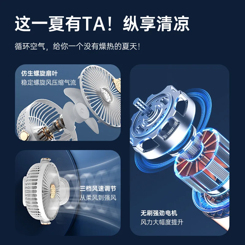 Customized Desktop Fan Light Clip Fan Tabletop USB Charging Wall-mounted Fan Student Dormitory Small Aromatherapy Clip Fan Elect