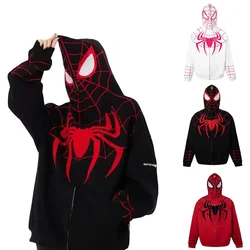 Unisex Aranha Imprimir Cara Preta Zip Up Hoodie, Heavyweight Full Zip Hoodie, Estilo Americano, Hiphop, Popular, Planície, Oversized