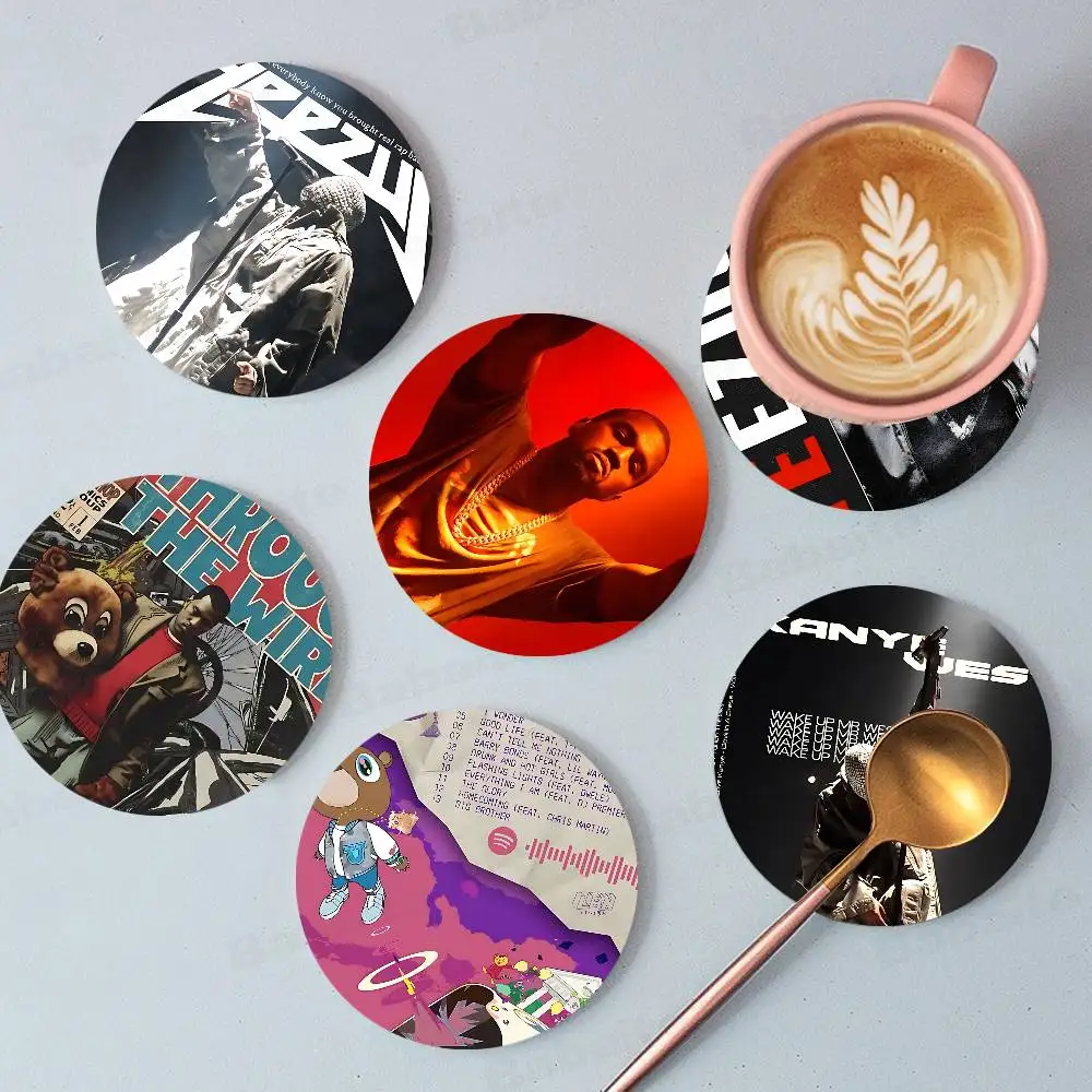 Classic Rapper K-Kanye W-West Y-Ye Round Coasters Insulated Durable Cups Coffee Coaster Plate Mats Home and Decoration Utensils