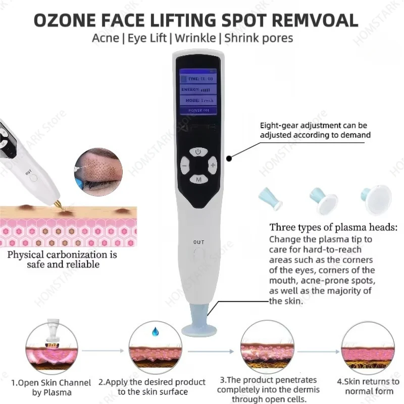 2 in 1 Handheld Plasma Beauty Pen, Ozone Skin Tightening Device, Facial Lifting Wrinkle Removal, Home Salon Skin Care Machine