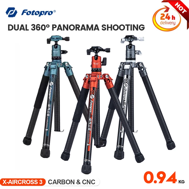 

Fotopro X-Aircross 3 Carbon Fiber Tripod Extendable Lightweight Portable Camera Bracket w/ 360° Panorama Head Professional Stand