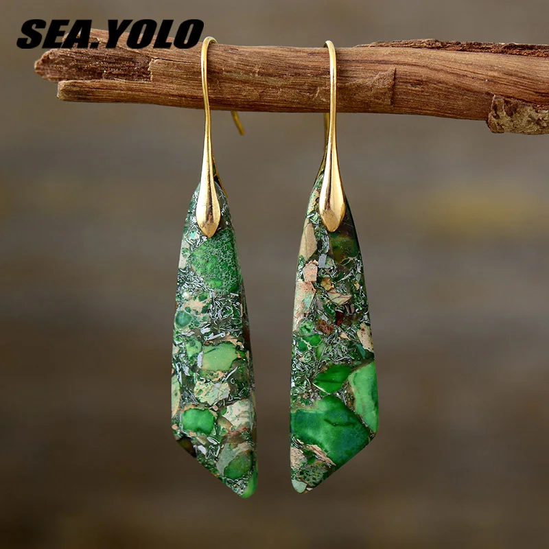 Bohemian Emperor Stone Geometric Pendant Earring Popular Natural Stone Jewelry Earrings for Women Luxury Boho Girl Jewelry