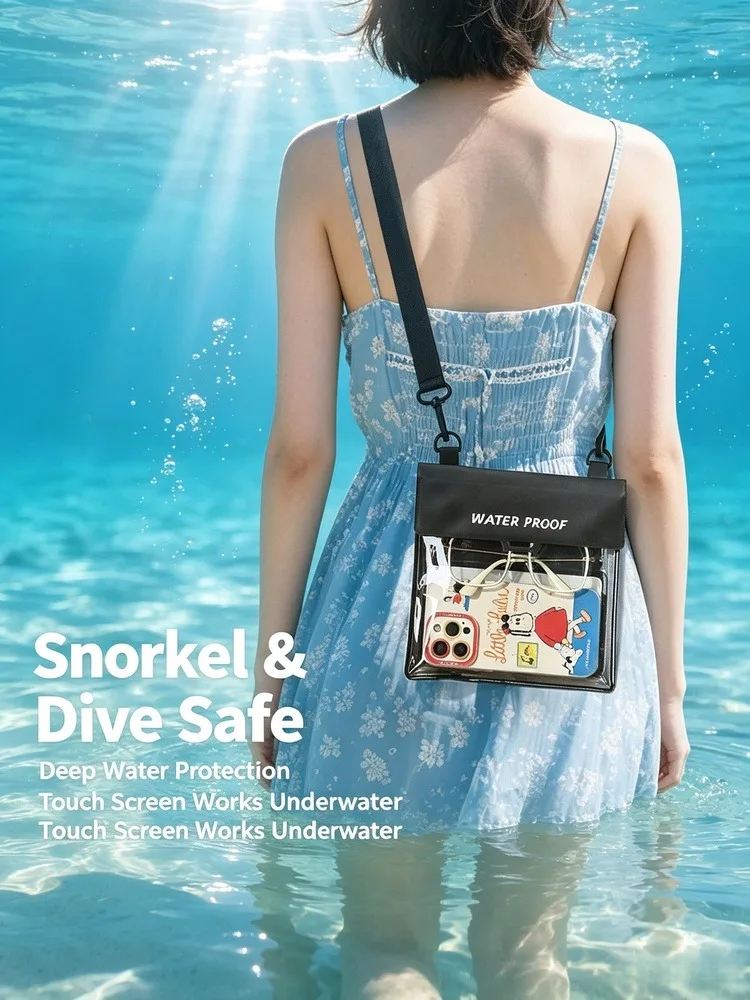 Large-Capacity Waterproof Crossbody Phone Pouch Touchscreen-Compatible Sealed Storage Bag for Beach Photography Rafting