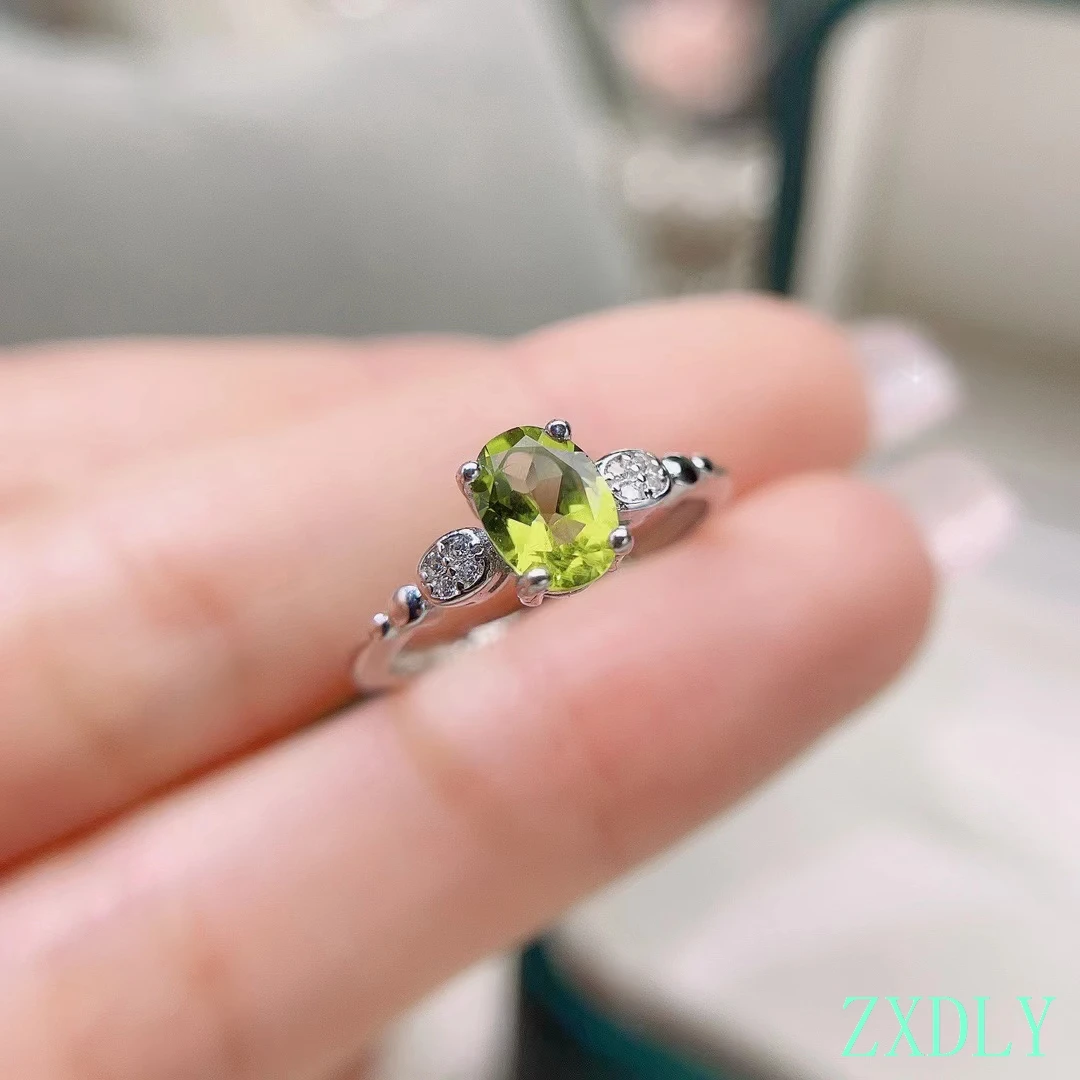 2023 Newest Silver Ring for Women Certified Natural Peridot Ring Fashion 925 Silver Jewelry Good Gift