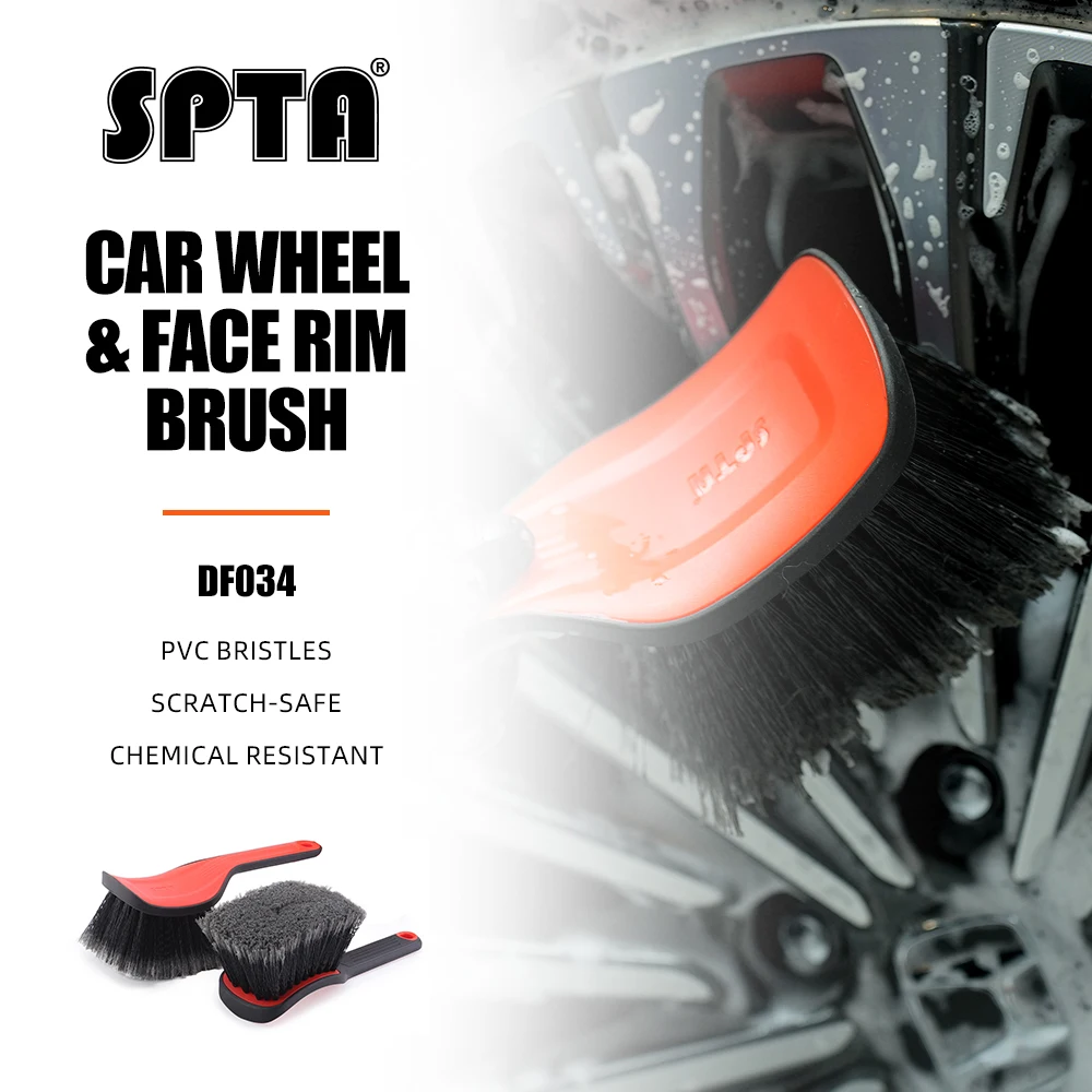 SPTA 1Pc Carpet Cleaning Orange Black Wheel Face Soft Flagged-Tip Bristles Brush Ergonomic Handle for Tire Rim Washing