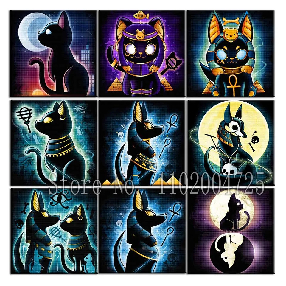 Egyptian Cat God Bastet Diamond Painting New 2024 Full Drill Diamond Mosaic Cartoon Anubis Egyptian Goddess Embroidery Christmas