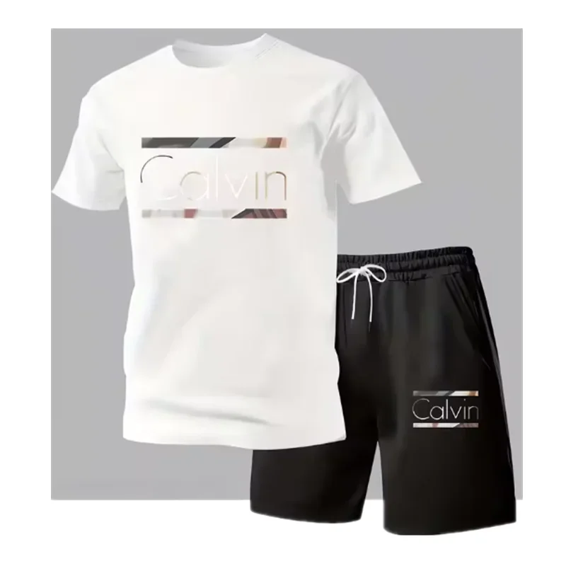 

Fashion Casual T-shirt Shorts Two-piece Set 3D Letter Printing Men's Summer Outdoor Wear Suit