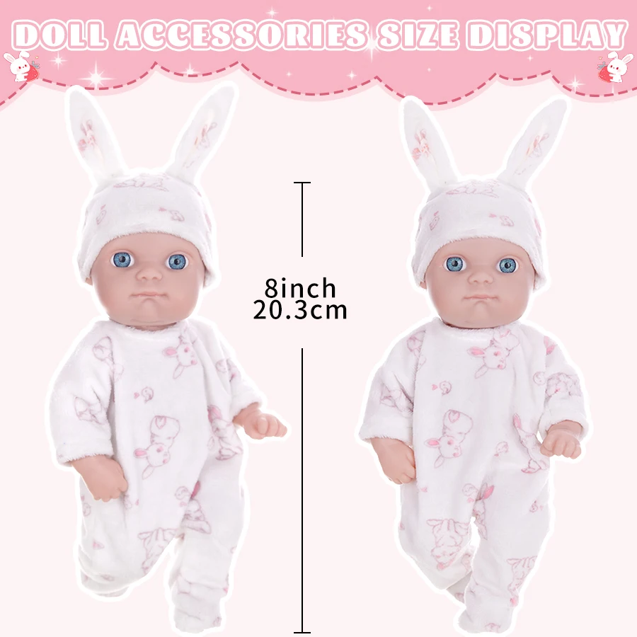 8 cali/20 cm piżama w kształcie królika lalka miękkie przytulanie ciało Reborn lalka niemowlę maluch dziewczyna piękne ubrania udawaj zabawkę najlepszy prezent dla dziecka