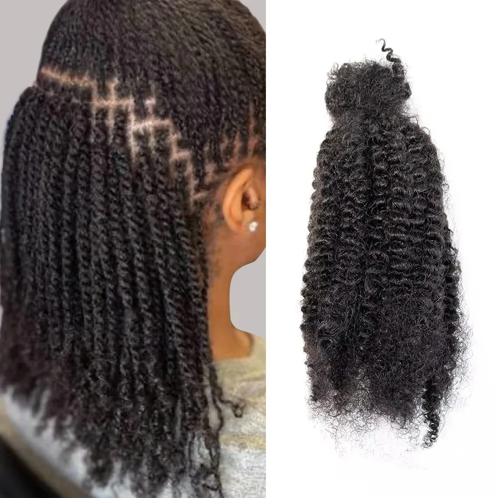 Premium Grade 4C Afro Kinky Bulk Human Hair 10-20 Inch Natural Black 100% Human Hair Soft 50g/Pack Can Dye Bleach for Braids