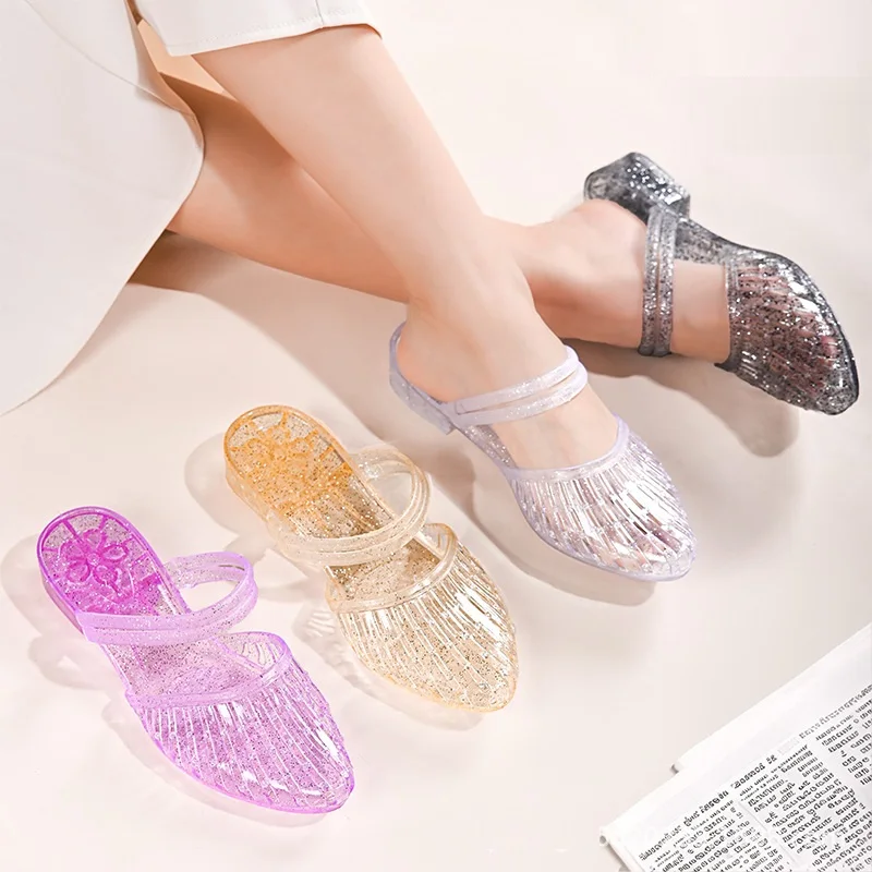 Summer New Sandals Women\'s Crystal Flip Flops Slippers Women Footwear PVC Plastic Sandals Women Outdoor Comfort Beach Shoes