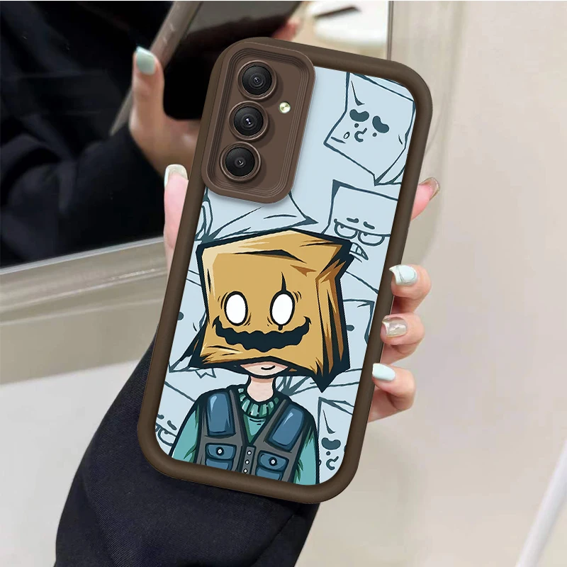 Cartoon Box Paper Man Silicone Phone Case For Samsung Galaxy S24 Ultra S23 S22 S21 Plus FE A54 A34 A14 A73 A53 A33 Soft Cover