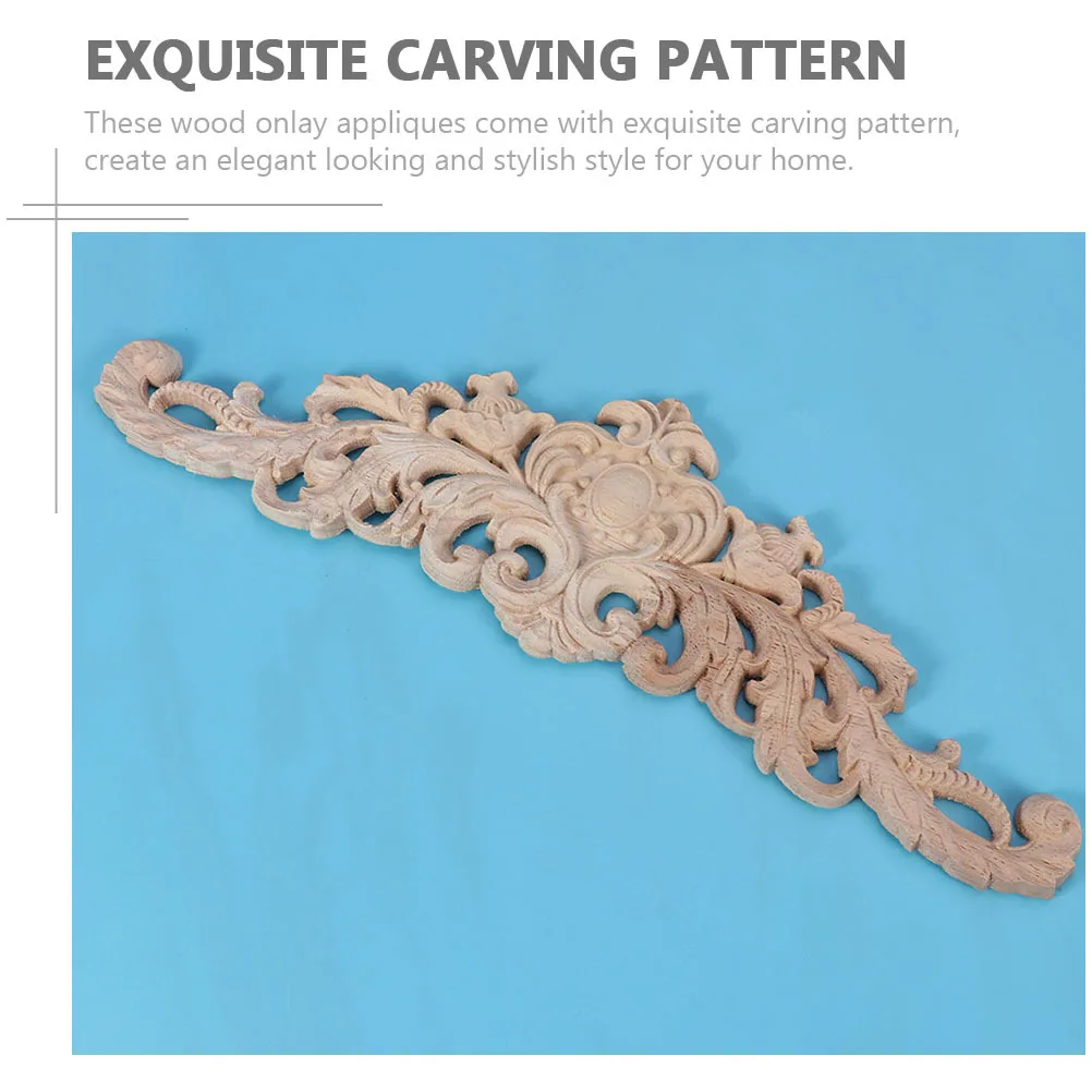 

4pcs Solid Wood Inlay Panels Carved Wooden Appliques For Cabinet Door Furniture Decor Diy Crafts Vintage Onlays Party Decoration