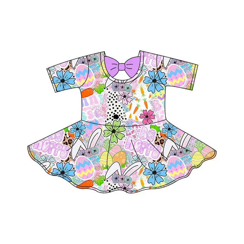 Wholesale Children Clothes Easter Bunny Carrot Pattern Dress Girl Clothing Bow Short Skirt Daily Princess Dress For Girls