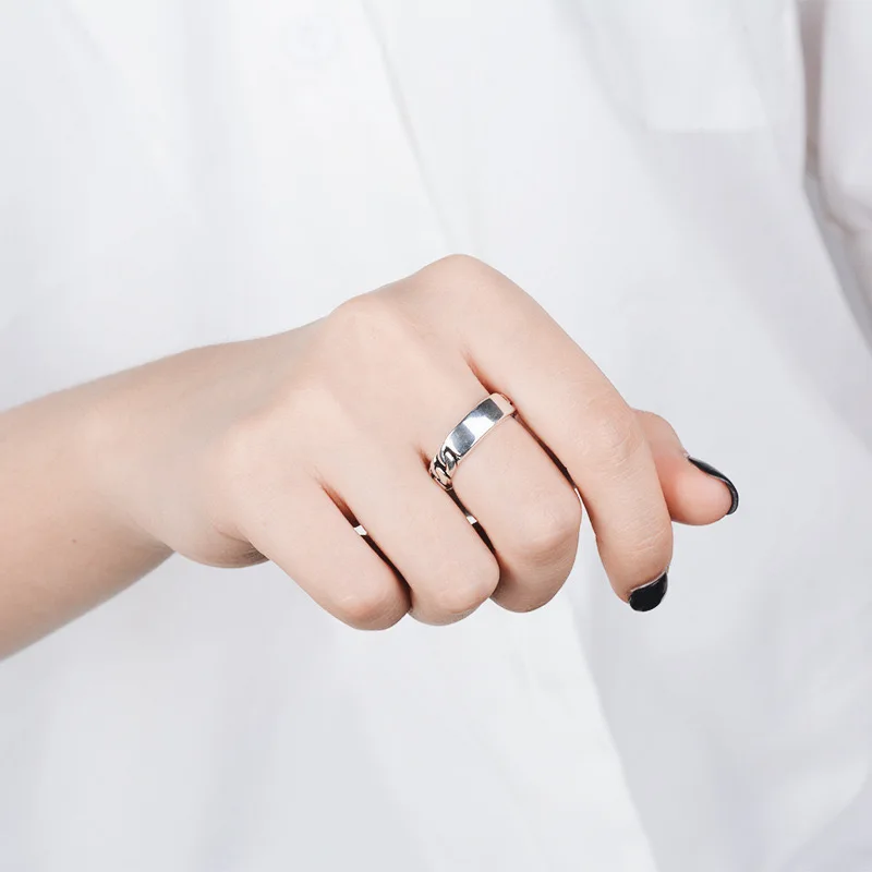 خواتم من الفضة الإسترليني عيار 925 للنساء والأزواج مصنوعة يدويًا بسيطة وبسيطة على شكل سلسلة ريترو مجوهرات للحفلات هدية تمنع الحساسية