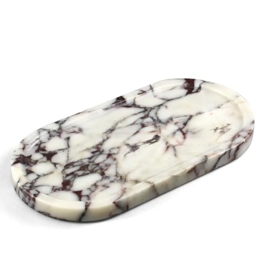 

100% Real Natural Marle Tray for atroom Luxury Calacatta Viola Stone Vaty Tray Decorative Oval Trays for Countertop Stora Orgaz