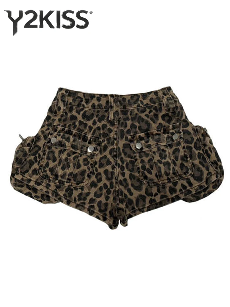

Летние женские джинсовые шорты-карго Kpop Abi Y2K 2000-х годов, джинсовые шорты с леопардовым принтом, гранж Gyaru, японский, американский, ретро, кибер-панк