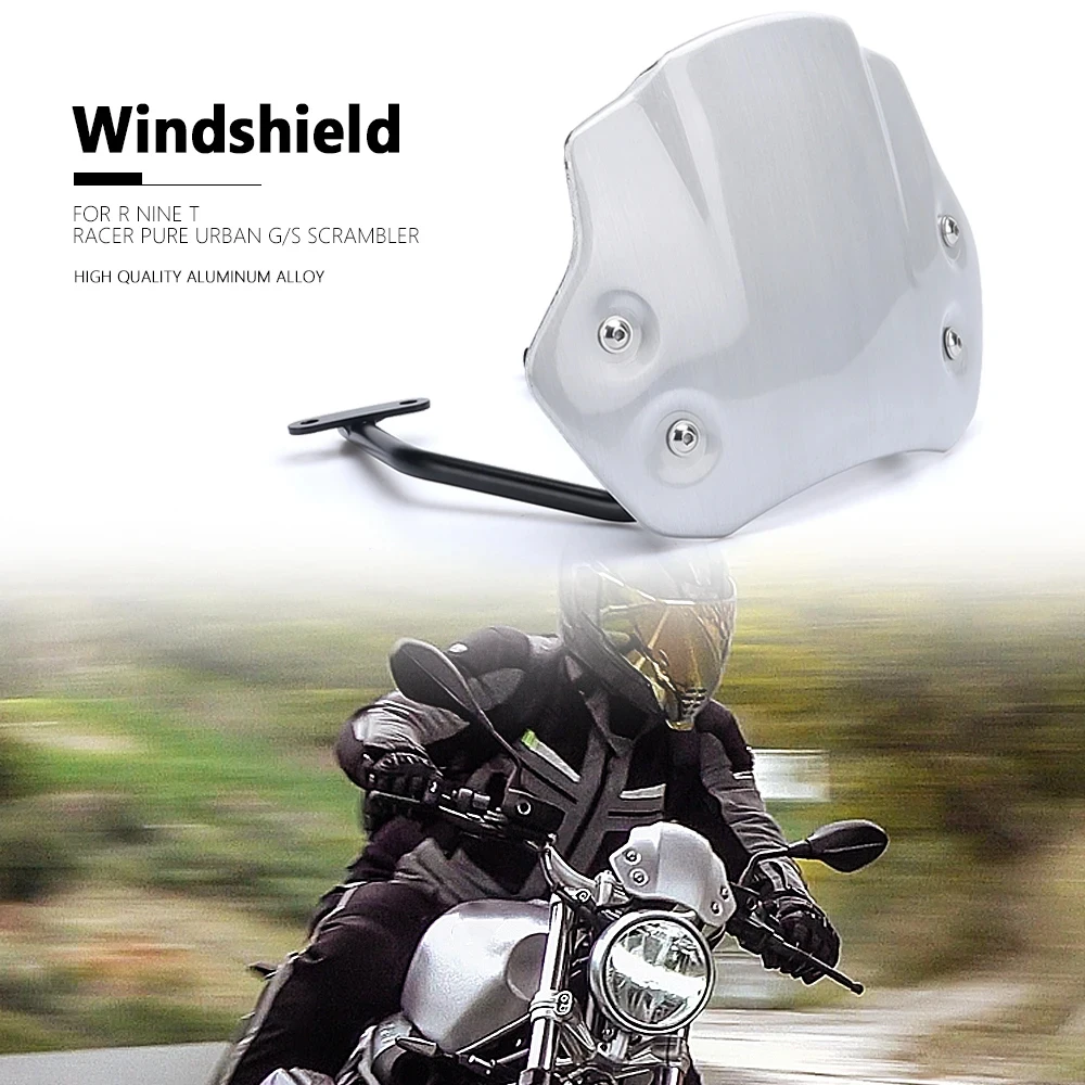 

Motorcycle Windshield For BMW R NINET NINET RNINE T 9 T Racer Pure Urban Scrambler 2014-2024 Aluminum Wind Deflector Windscreen