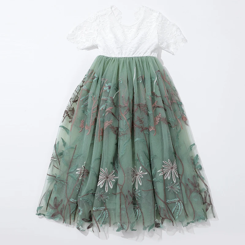 

Bohemian Toddler Girls Flutter Lace Sleeve Long Tulle Dress for Kids Open Back Flower Girls Bridesmaid Costume Vestido