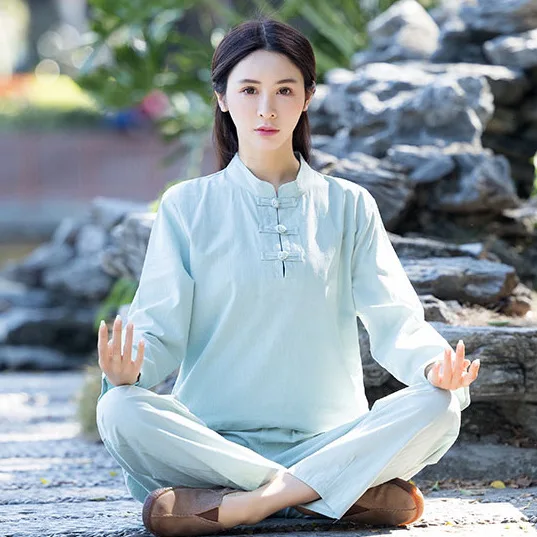 Women Yoga Clothes Sets Cotton Linen Meditation Clothing Kung Fu Uniforms Tai Chi Wing Chun Suit Shirt Pants 2pcs Set Tracksuit