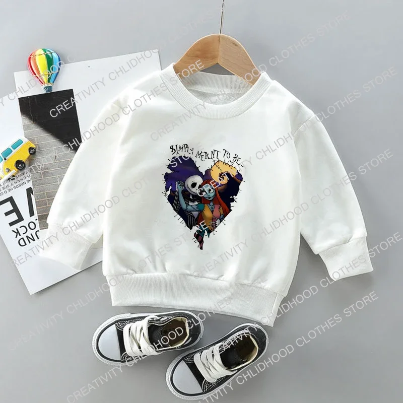 Jack Skellington Children Sweatshirts Halloween Pullover Anime Cartoons Casual Clothes for Girls Boys Kid Cotton Kawaii Tops