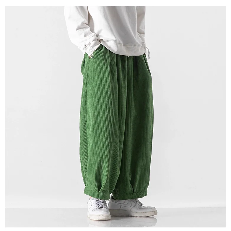 Men's Japanese Style Warm Thicken Corduroy Pants Autumn Winter Fashion Harajuku Wide Leg Loose Trousers