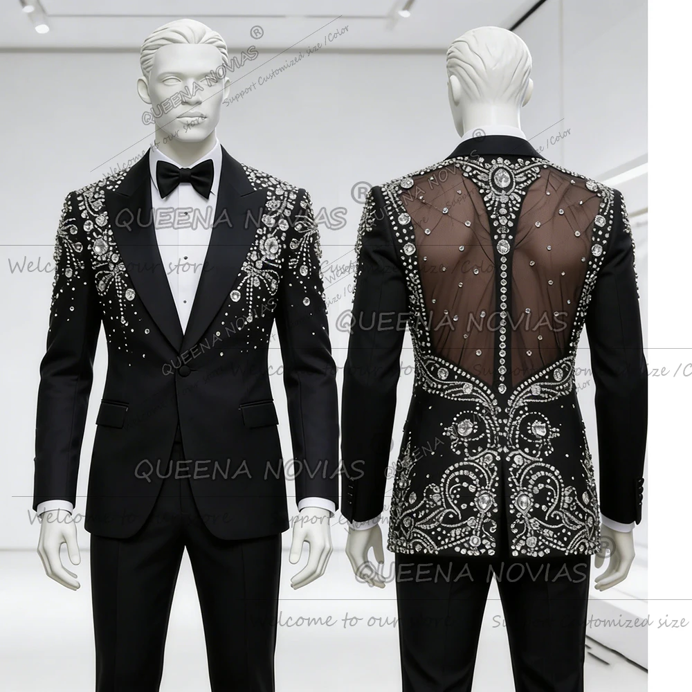 

Эксклюзивные костюмы с бриллиантами и бисером, мужские тюлевые пиджаки с иллюзией и вырезами, брюки, комплект из 2 предметов, смокинги для жениха, свадебной вечеринки, блейзеры по индивидуальному заказу