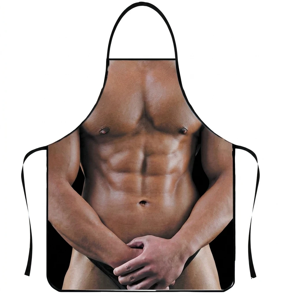 Polyester Apron for BBQ Grilling Men's Funny Muscle Man Waterproof Kitchen Cooking Bib Oil-Proof Durable Baking Gear