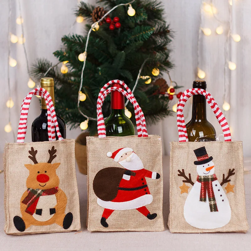 Christmas Present Bag Non Woven Candy Santa Claus Reindeer Snowman Present Embroidery Handbag