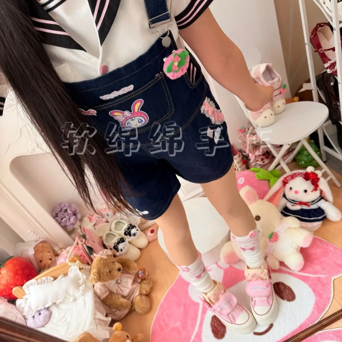 Japanese Cartoon Mp Jojifuku Summer New Cute Romper Casual All Match Playsuit Sweet Girl Denim Overalls Y2k Aesthetic romper