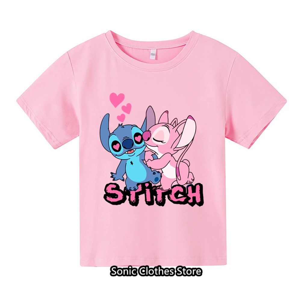 Camiseta de dibujos animados de Lilo & Stitch para niños, camisetas de una pieza, Sonic Mario, manga corta, moda de verano