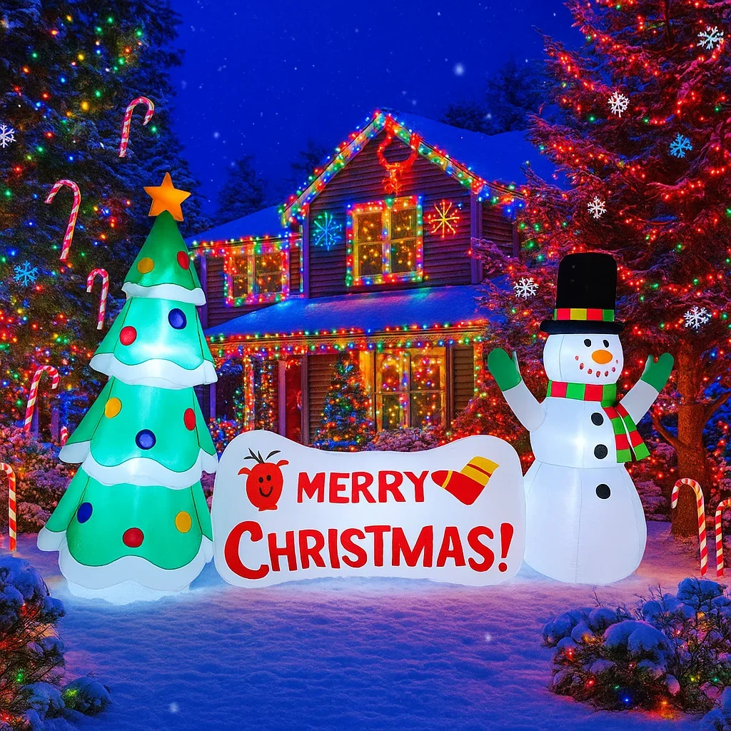 3M/9.8FT Inflatable Christmas Tree Snowman Yard Sign Lights LED Home Decorations Toys Yard Xmas Supplies Outdoor Holiday Decor