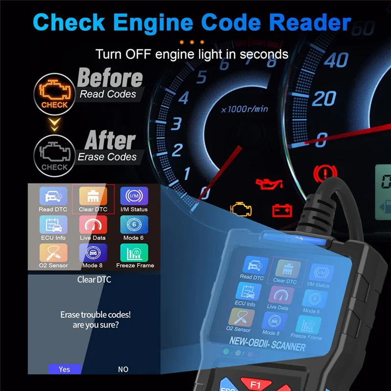 Durable-T300 Car Battery Tester, OBD2 Scanner Diagnostic Tool, For Cars And Trucks, Check Engine Code Reader, Car Fault Scanner