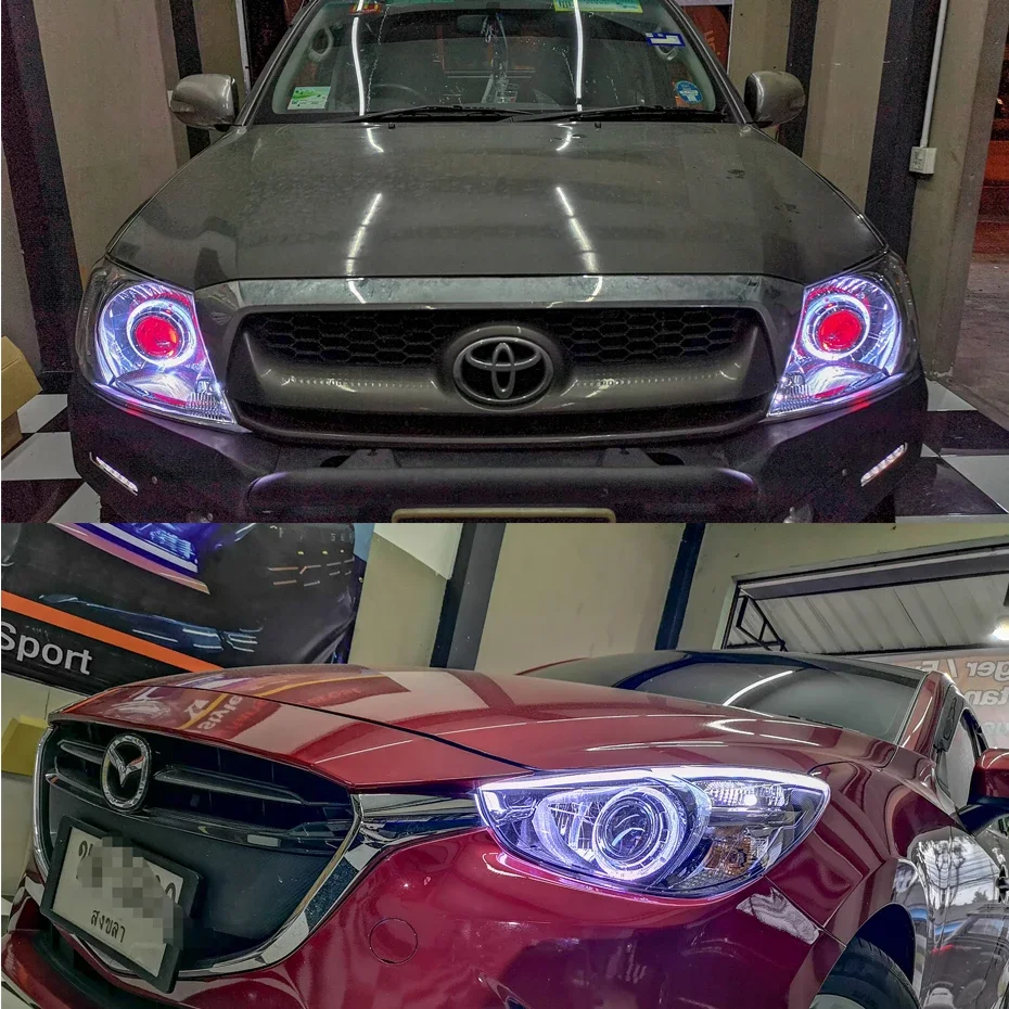 RONAN Car Styling 3,0 pulgadas Bi-LED Angel Eyes bisel integrado cubren los ojos ópticos LED blanco azul sin lente