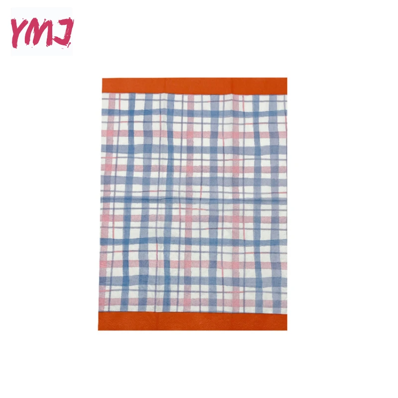 Enlarged red and blue checkered colorful printed napkins hotel wedding western restaurant banquet decoration facial napkins